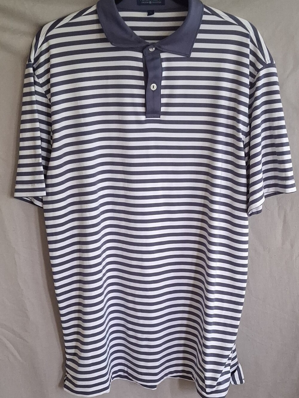 Peter Millar Crown Crafted Men's L Bass Performance Polo Galaxy Blue Stripe